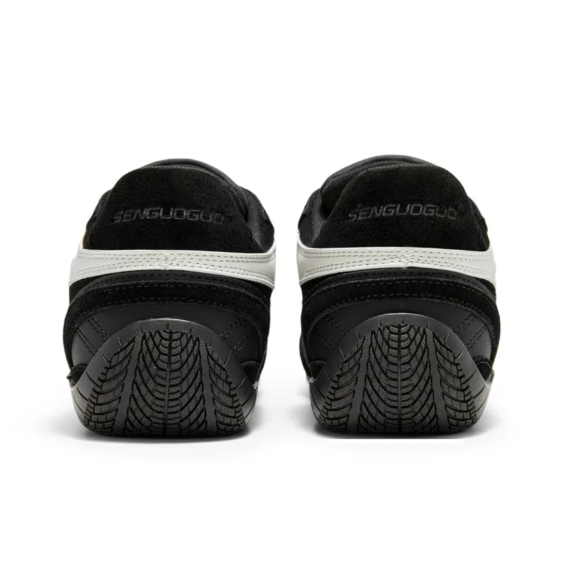 SENGUOGUO Cushioning Height Increase Low Top German Army Trainers Black White-3