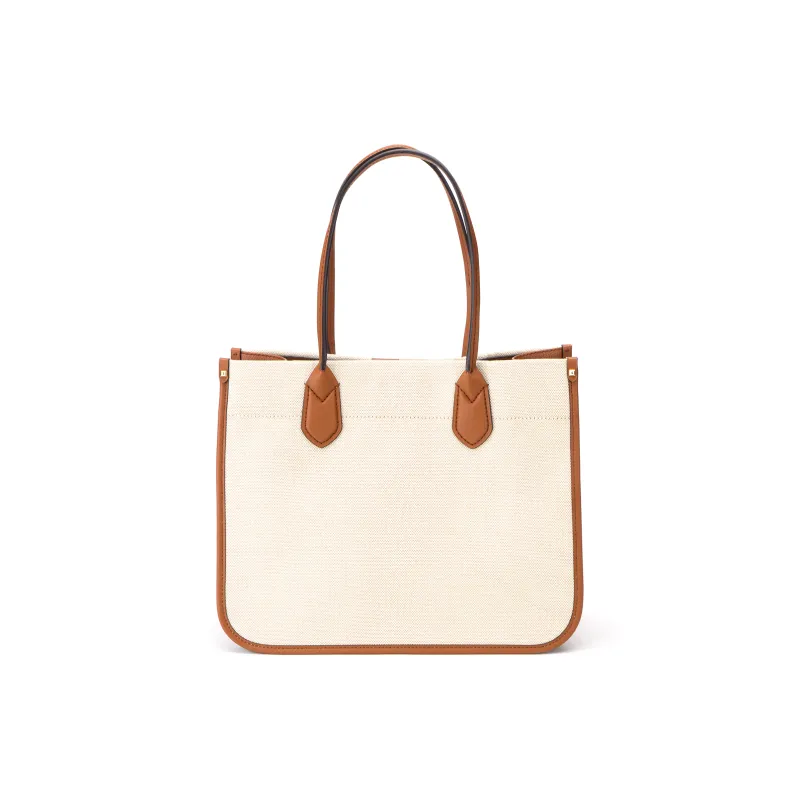 MICHAEL KORS HEIDI Cotton Tote Bag, Shopping Bag, Handbag Tubas Women's Natural Leather Brown Multicolor-4
