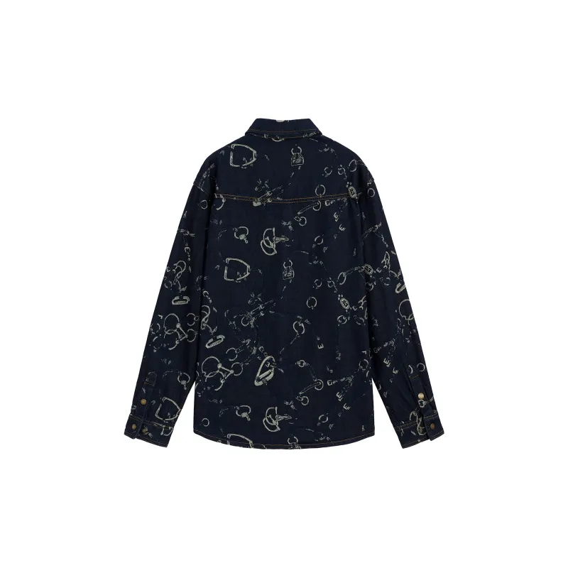 23R+ Loose Fit Versatile Long Sleeved Denim Shirt Men's Blue-1