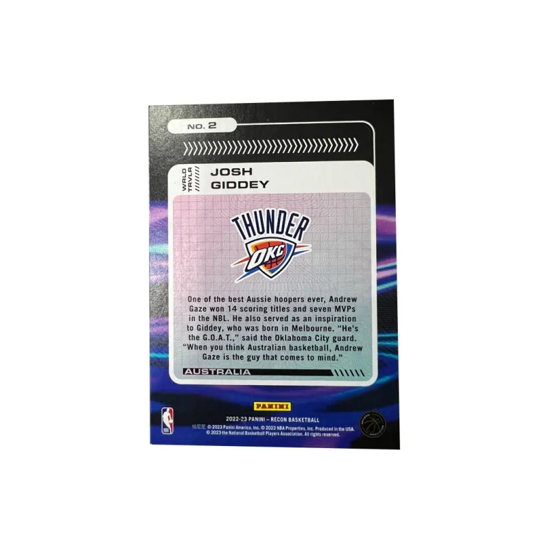 PANINI Thunder, Josh Giddey, Airplane Ticket, Passport, Silver Card, Large Scale, Player Card, Rare Sports Cards 1 Pc-1