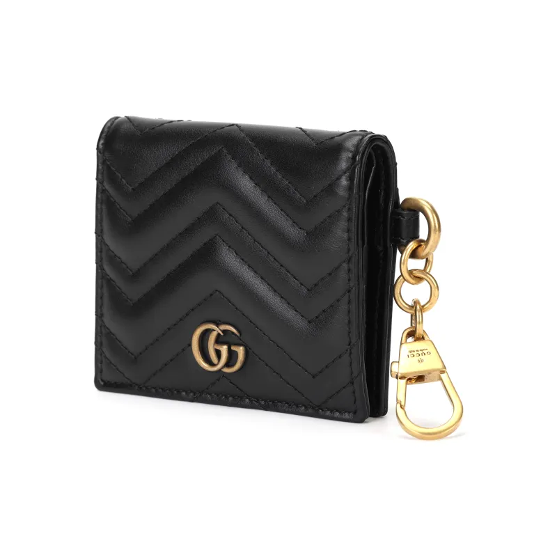 GUCCI Marmont Quilting Leather Pendant Wallet Money Clip Women's Black-2