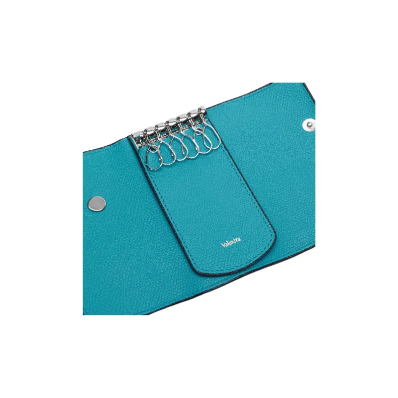 Valextra Solid Color Millepunte Calfskin Key Pouch Women's Sapphire Blue-2