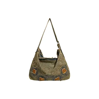 NOMK Denim Shoulder Bag, Handbag, Shoulder Bag, Crossbody Bag Women's Vintage Yellow