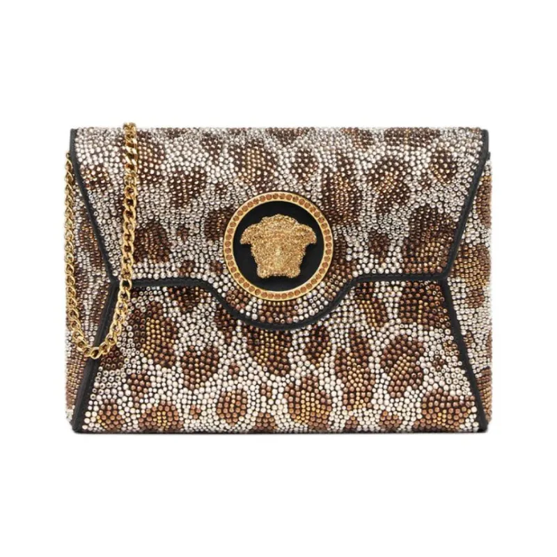 VERSACE Viscose One Shoulder Crossbody Clutches Women's Gold-0