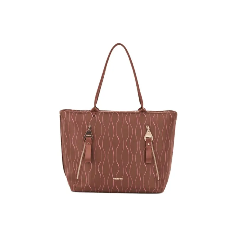 AMERICAN TOURISTER Polyester Tote Bag, Shopping Bag, Handbag, Shoulder Bag Large Size Women's Tan & Pink Guava-0