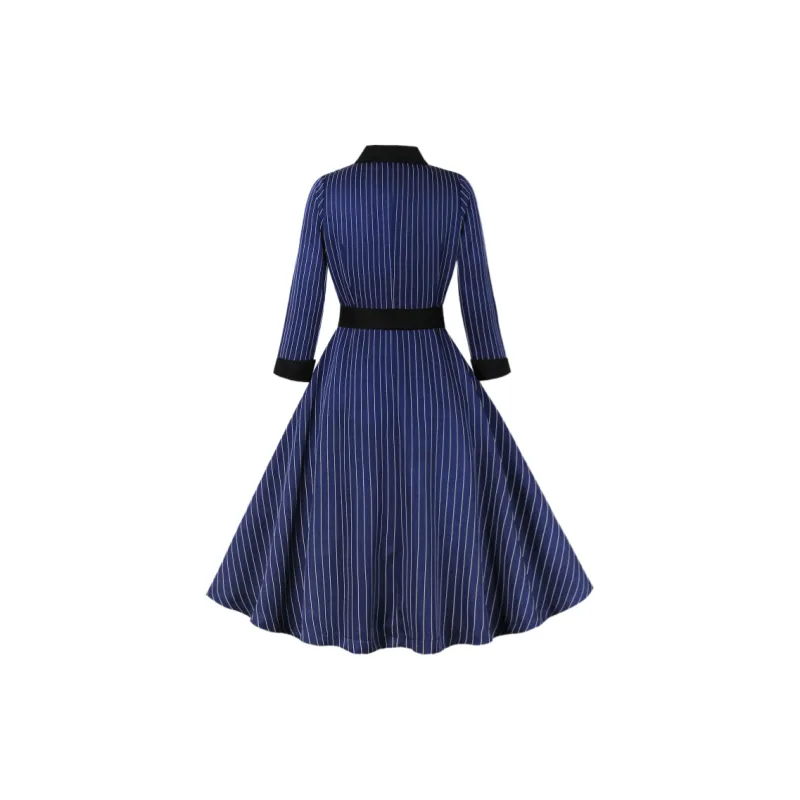 OUTDOORPRINCE Long Sleeved Dress Women's Dark Blue White Stripes-1