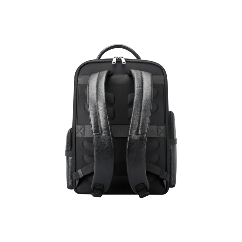 BOPAI Top Grain Cow Leather Carry Backpack Men's Black-3