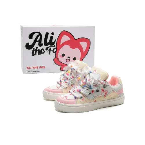 ALI THE FOX Anti Slip Wear Resistant Lightweight Breathable Low Top Skateboard Shoes Women's Pink Yellow Strawberry