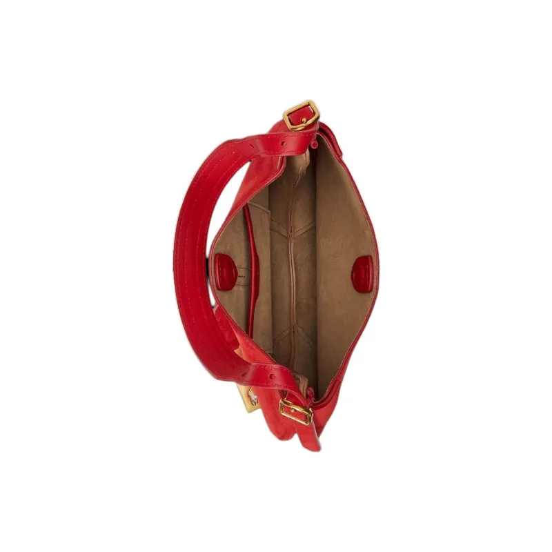 Polo Ralph Lauren Polo ID Nubuck Handbag Shoulder Bag Small Size Women's Geranium Red-3