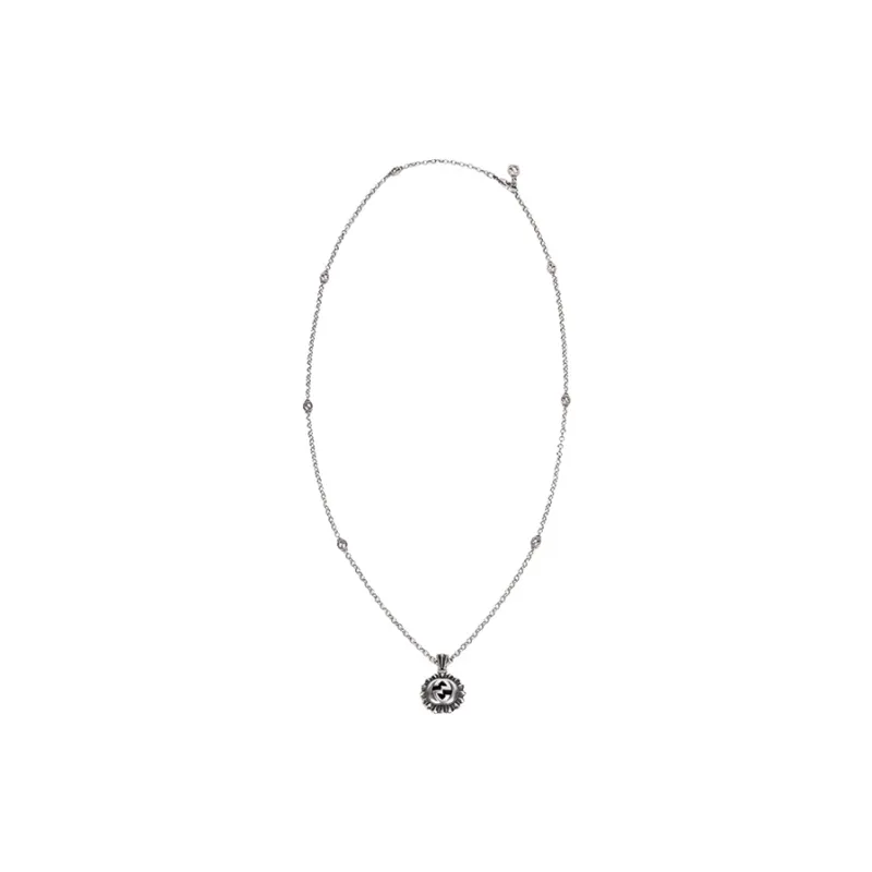 GUCCI Sterling Silver Interlocking G Pendant Necklace-2