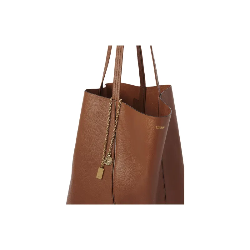 Chloe Cow Leather Tote Bag, Shopping Bag, Handbag, Shoulder Bag Tubas Women's Clay Brown-4