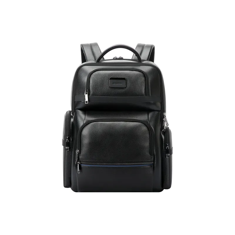 BOPAI Top Grain Cow Leather Carry Backpack Men's Black-1
