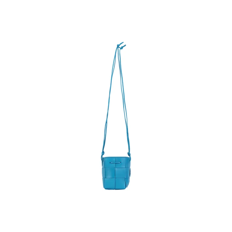 Bottega Veneta CASSETTE Sheepskin Cow Leather Patchwork Bucket Bags Shoulder Bag Crossbody Bag Mini Women's Light Blue-1