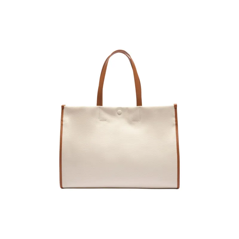LACOSTE Cotton Tote Bag, Shopping Bag, Handbag Large Size Unisex Beige & Brown-2