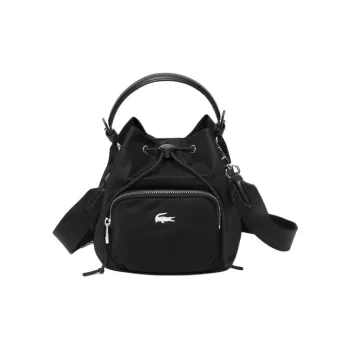 LACOSTE Nylon Bucket Bag, Portable Crossbody Bag, Shoulder Bag Women's Black