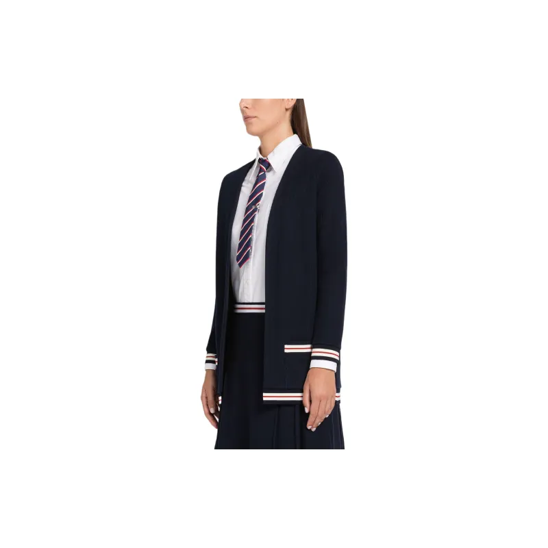 THOM BROWNE Rwb Striped Ribbed Long Sleevd Cardigan-4