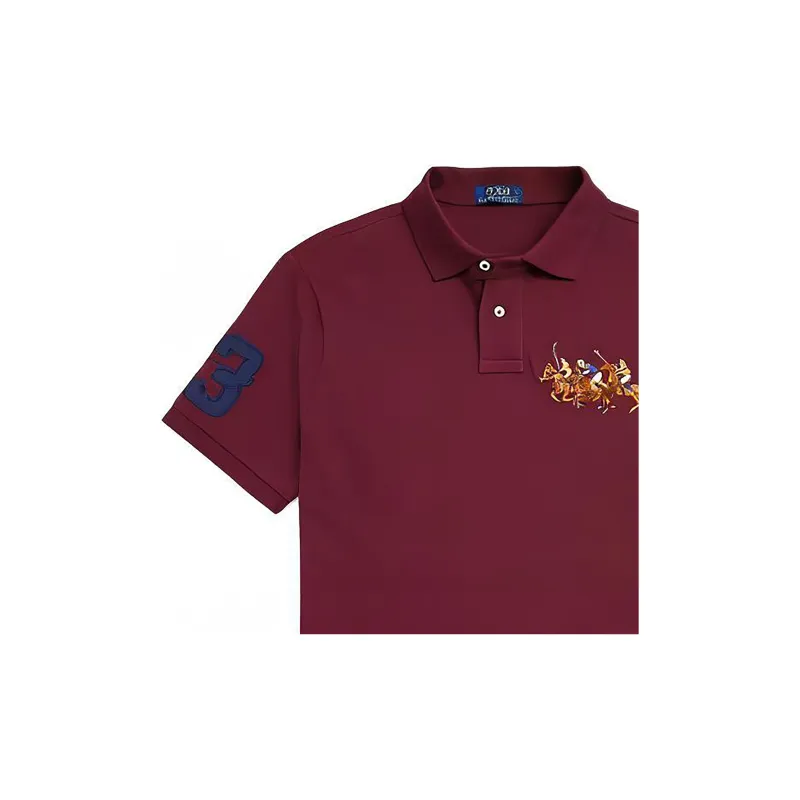 Polo Ralph Lauren FW22 Custom Slim Fit Solid Color Three Horse Pony Short Sleeved Men's Red-10