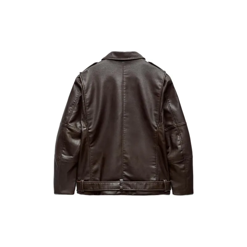 ZARA Trf Leather Jacket Women's Dark Brown-1