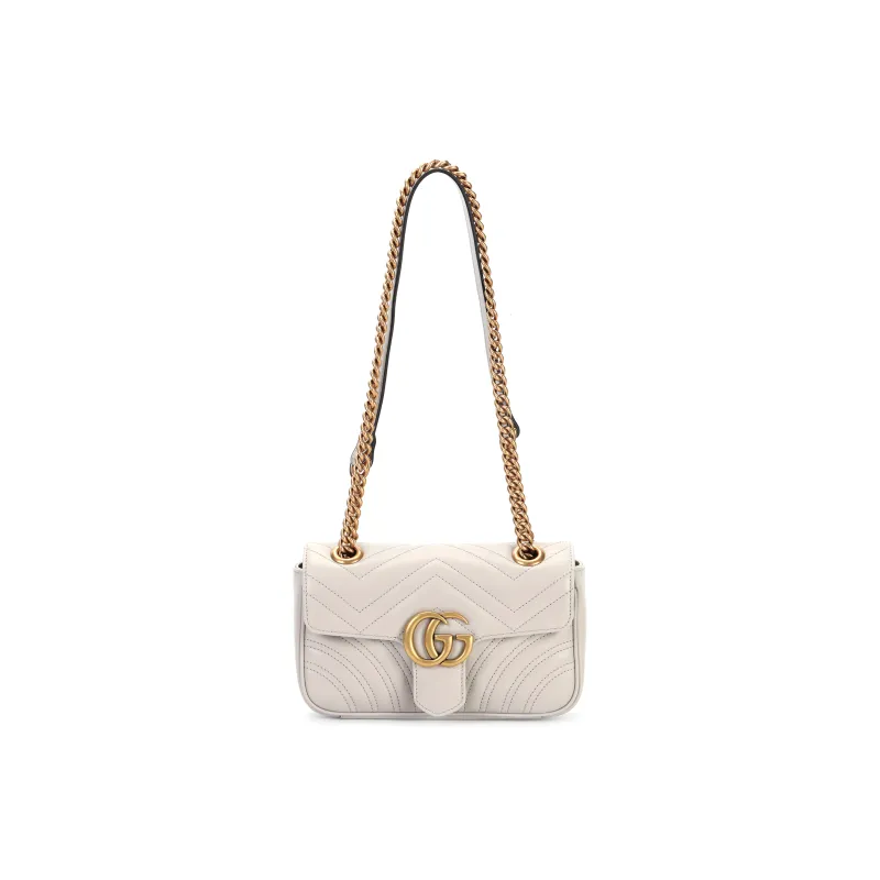 GUCCI GG Marmont Leather Crossbody Bag, Shoulder Bag Mini Women's Light Beige-0