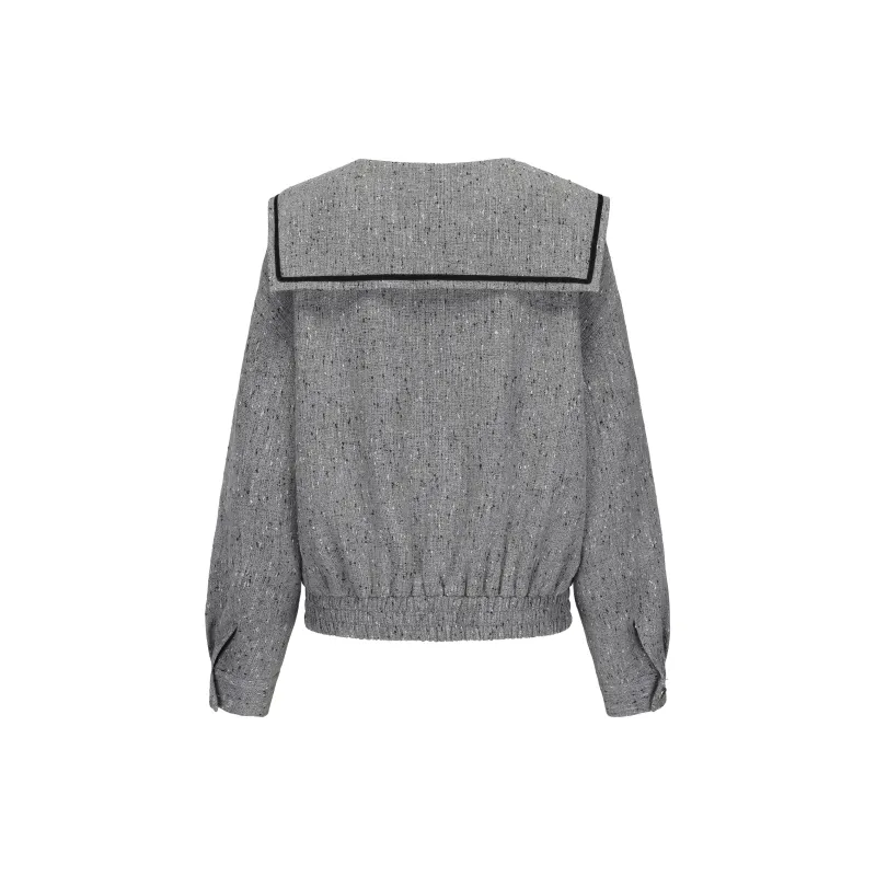 CHIWAWAMEME Cropped Coats Women's Gray Plaid-1