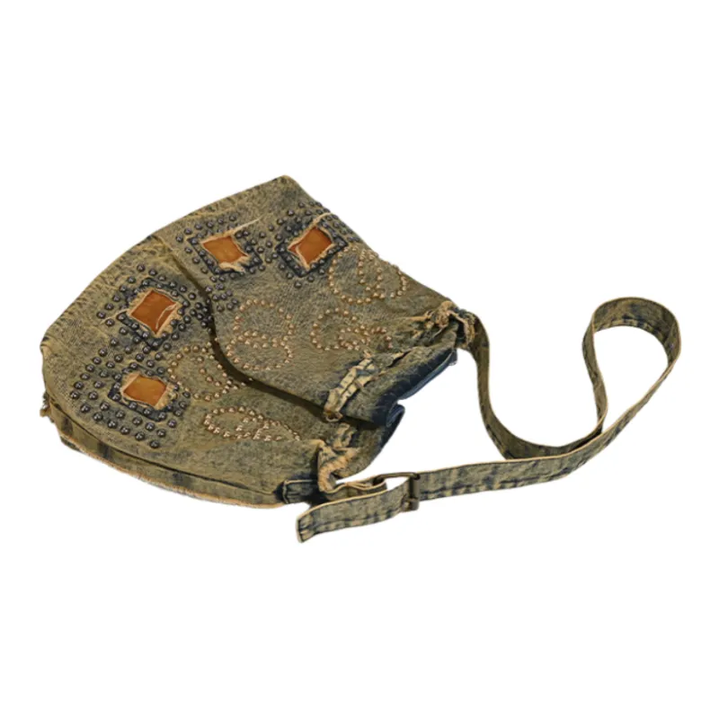 NOMK Denim Shoulder Bag, Handbag, Shoulder Bag, Crossbody Bag Women's Vintage Yellow-2
