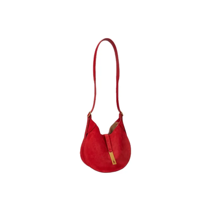 Polo Ralph Lauren Polo ID Nubuck Handbag Shoulder Bag Small Size Women's Geranium Red-1