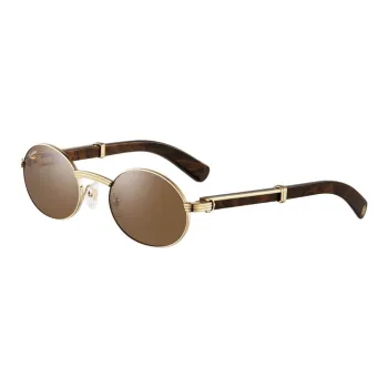 CARTIER Metal Gold Plated Wooden Oval Sunglasses Unisex Gold