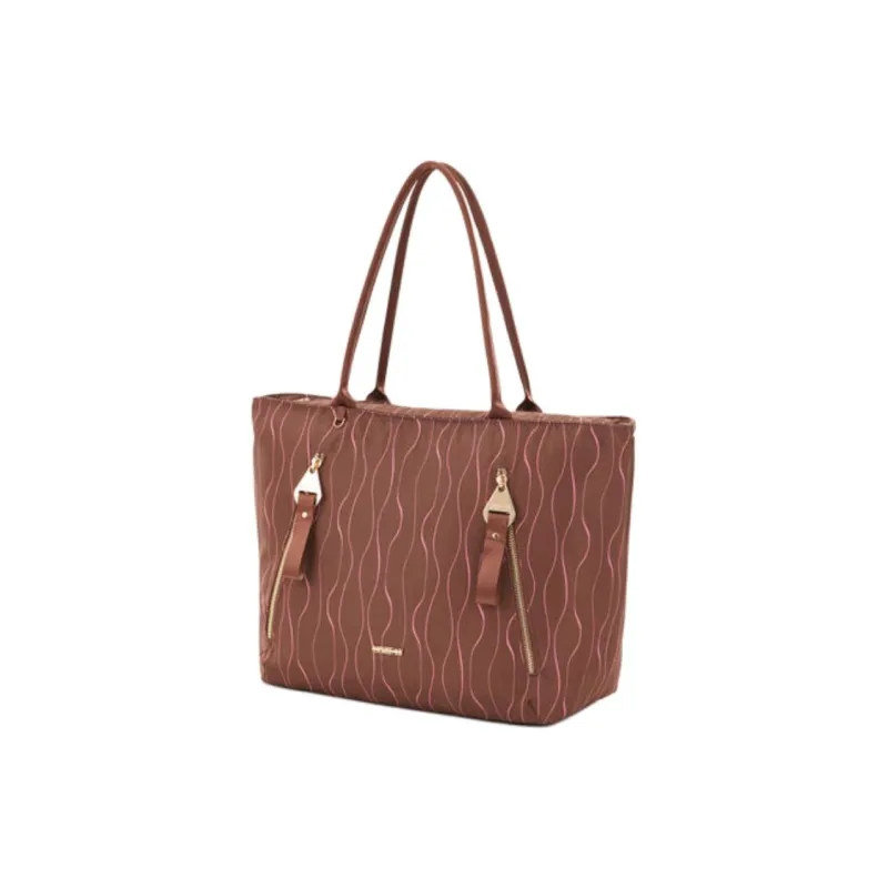 AMERICAN TOURISTER Polyester Tote Bag, Shopping Bag, Handbag, Shoulder Bag Large Size Women's Tan & Pink Guava-1