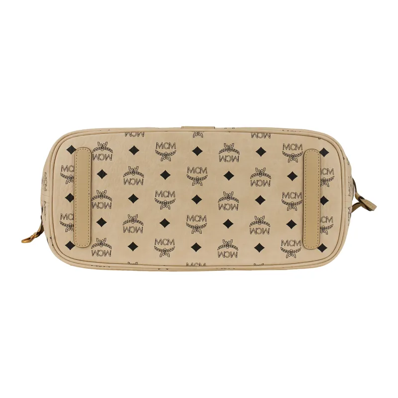 MCM Liz Visetos Canvas Letter Bag, Tote Bag, Shopping Bag, Shoulder Bag Medium Size Women's Beige & Black-3