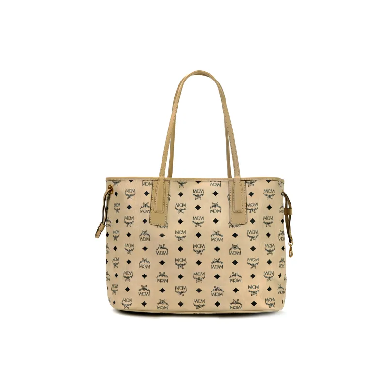 MCM Liz Visetos Canvas Letter Bag, Tote Bag, Shopping Bag, Shoulder Bag Medium Size Women's Beige & Black-2
