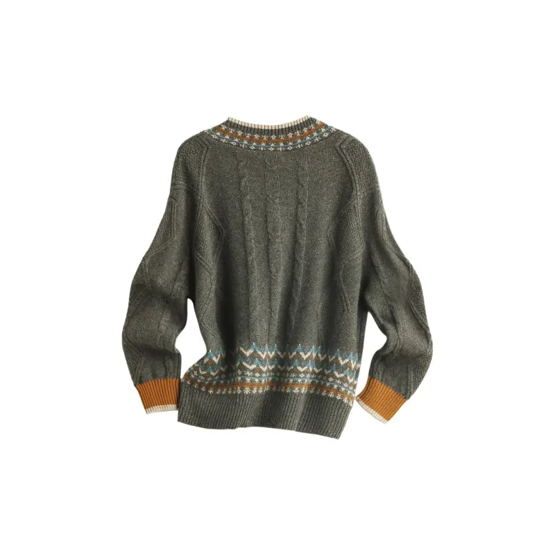 PALUOPO Cashmere Sweater Women's Floral Beige Camel-1