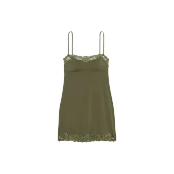 Victoria's Secret Modal & Lace Trim Straight-Neck Slip Dress / Casual Olive Nightgown Women's Casual Olive