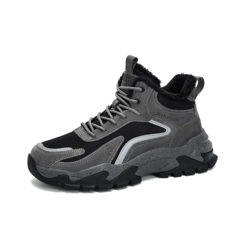 JEEP SPIRIT Wear Resistant High Top Outdoor Shoes Men's Climbing Gray-2