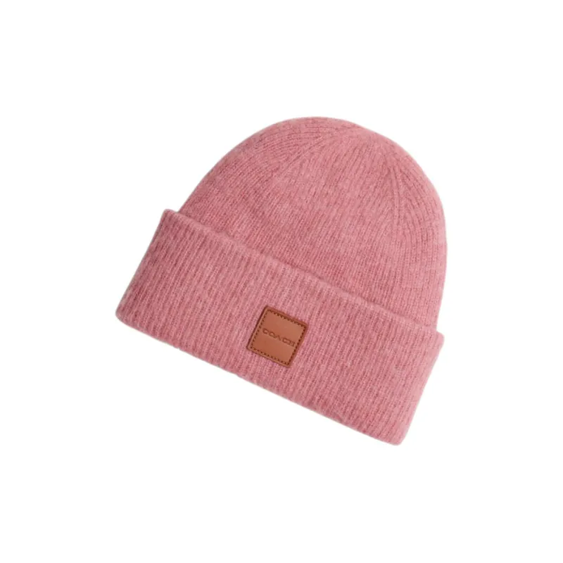 COACH Sheep Wool Beanies Unisex Pure Pink-2