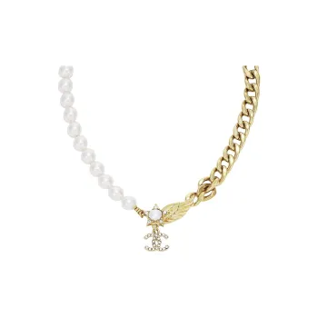 CHANEL Metal Artificial Pearl Rhinestone Necklaces Women's Gold