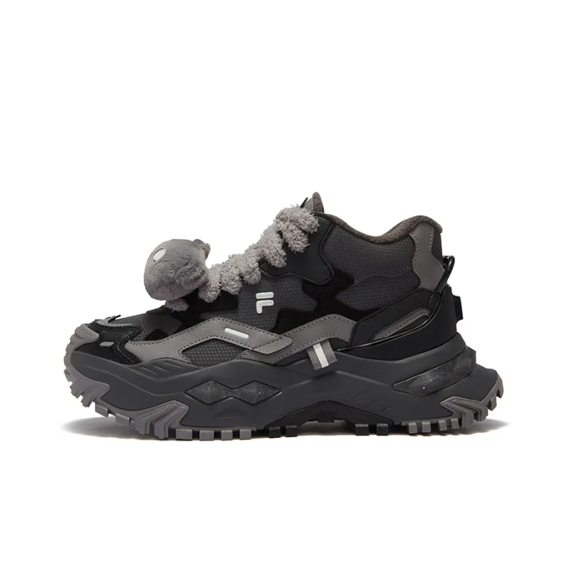 FILA FUSION BIANCO Anti Slip Wear Resistant Mid Top Casual Shoes Women's Gray Black-0