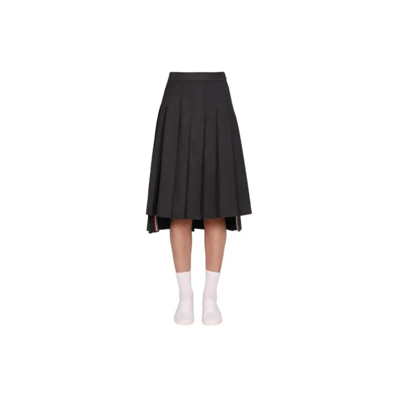 THOM BROWNE High Waist Pleated Midi Skirt-4