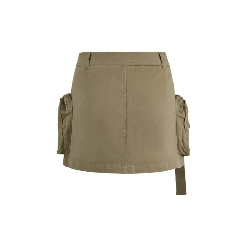 URBAN REVIVO Casual Short Skirts Women's Dark Khaki-1