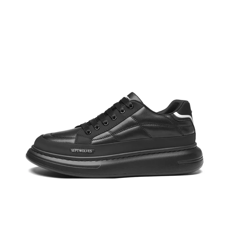 SEPTWOLVES Slip Resistant Cushioning Wear Resistant Low Top Skateboard Shoes Men's Black-0