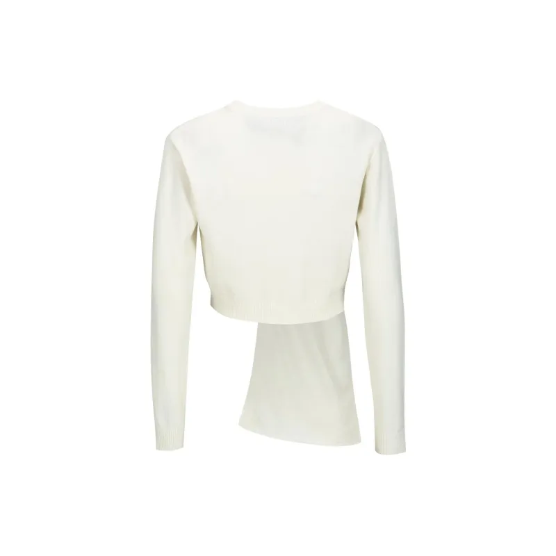 YCH FW24 SCARF DETAILED TRIMMED KNIT TOP Sweater Women's CREAM/Cream-1