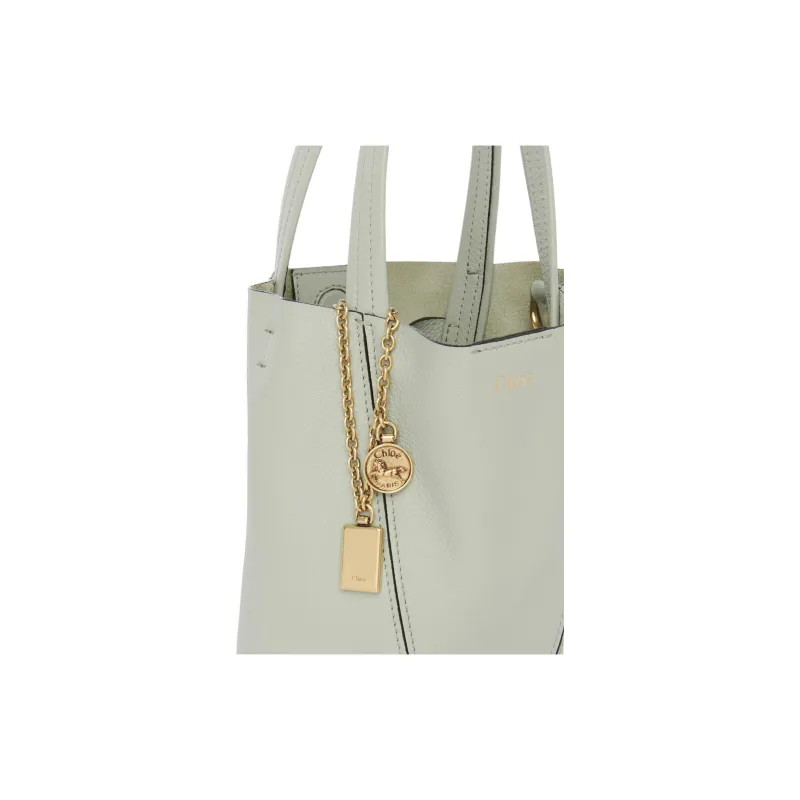 Chloe Cow Leather Tote Bag Shopping Bag Handbag Small Size Women's Seaweed Color-4