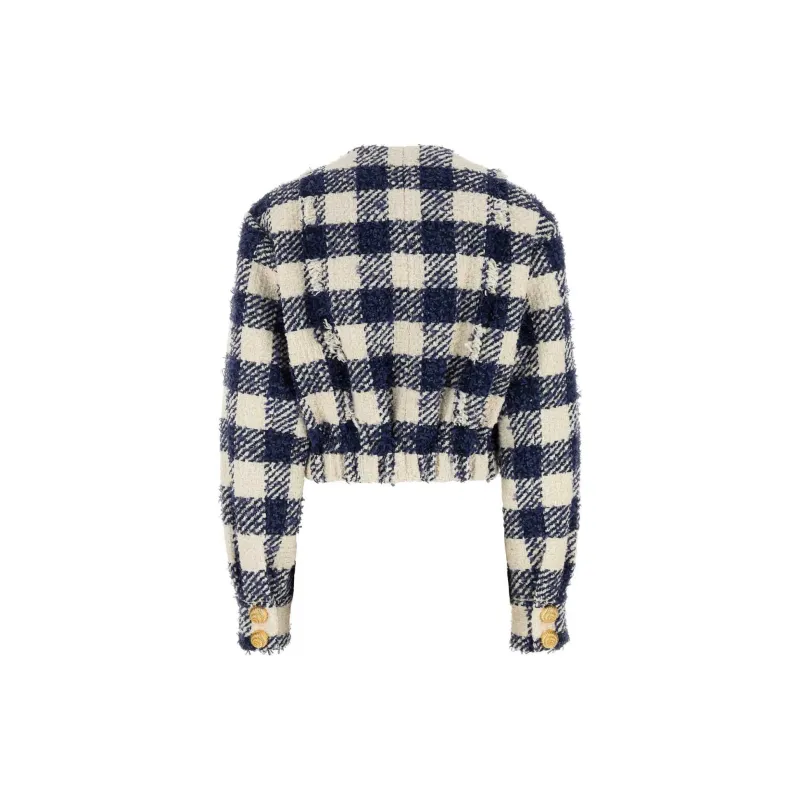 BALMAIN Gingham Check Tweed Jacket-1