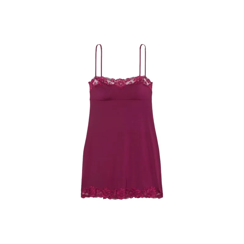 Victoria's Secret Modal & Lace Trim Straight-Neck Slip Dress / PLUM ROUGE Nightgown Women's Plum Red-0