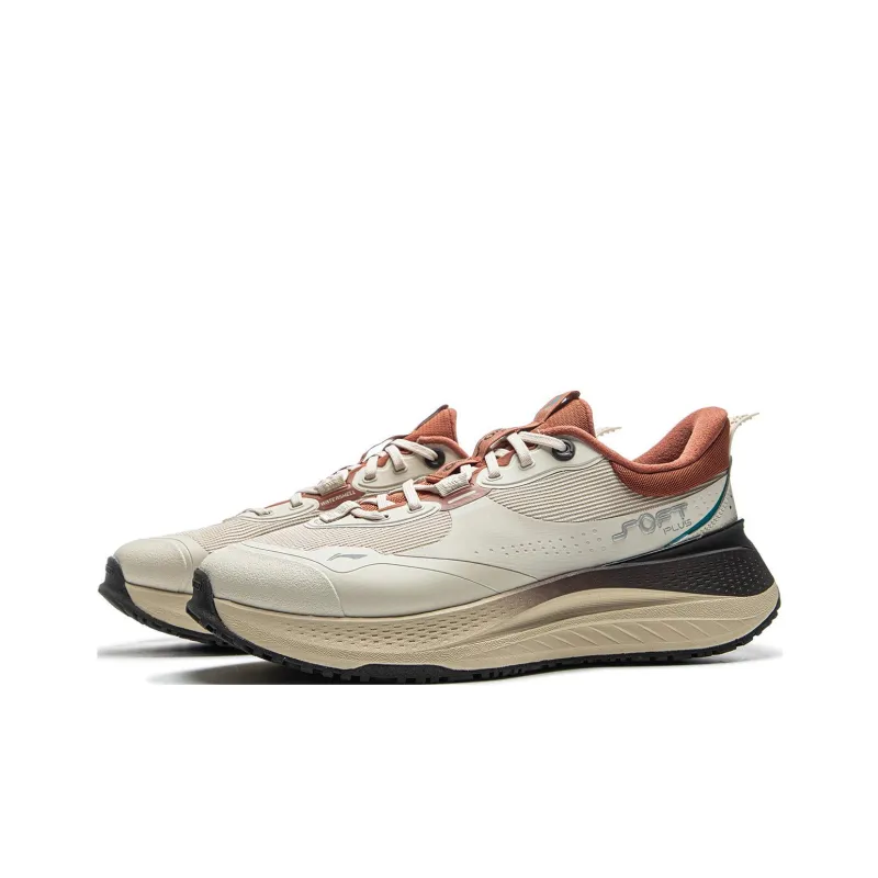 LiNing SOFT PLUS Cushioning Wear Resistant Low Top Casual Running Shoes Men's Taupe-2