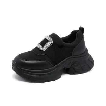 RED DRAGONFLY Height Increasing Shoes Height Increasing Lightweight Low Top Casual Shoes Women's Black Beige