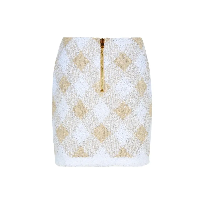 BALMAIN Gingham Detailed Ribbed Hem Mini Skirt-1