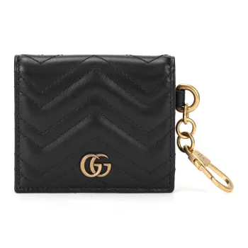GUCCI Marmont Quilting Leather Pendant Wallet Money Clip Women's Black