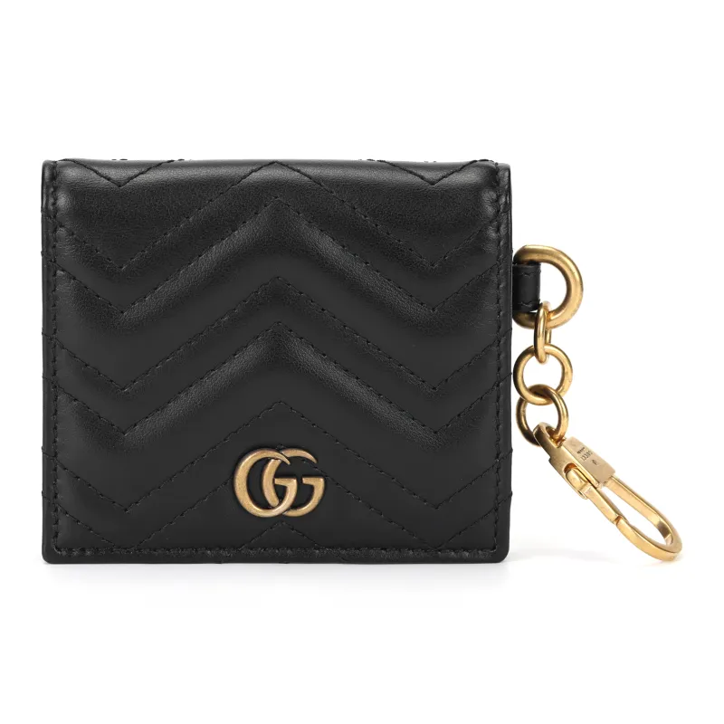GUCCI Marmont Quilting Leather Pendant Wallet Money Clip Women's Black-0