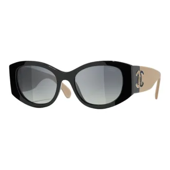 CHANEL Acetate Oval Sunglasses Unisex Black