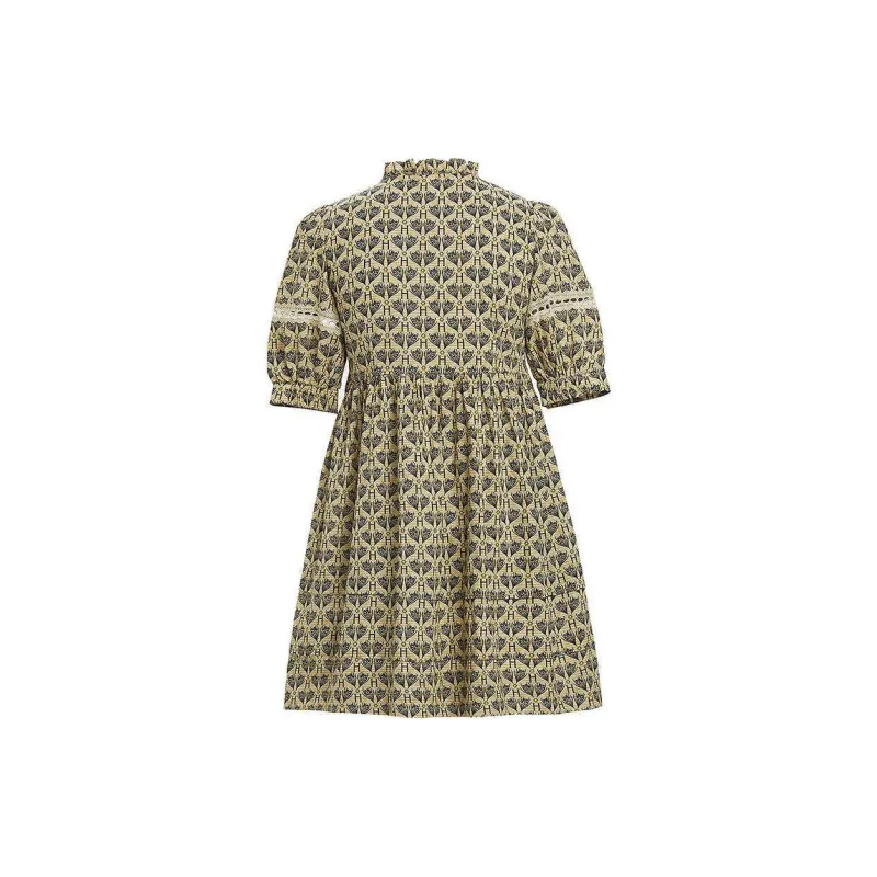 Hopeshow Long-Sleeved Dresses Women's Yellow Background With Flowers-1